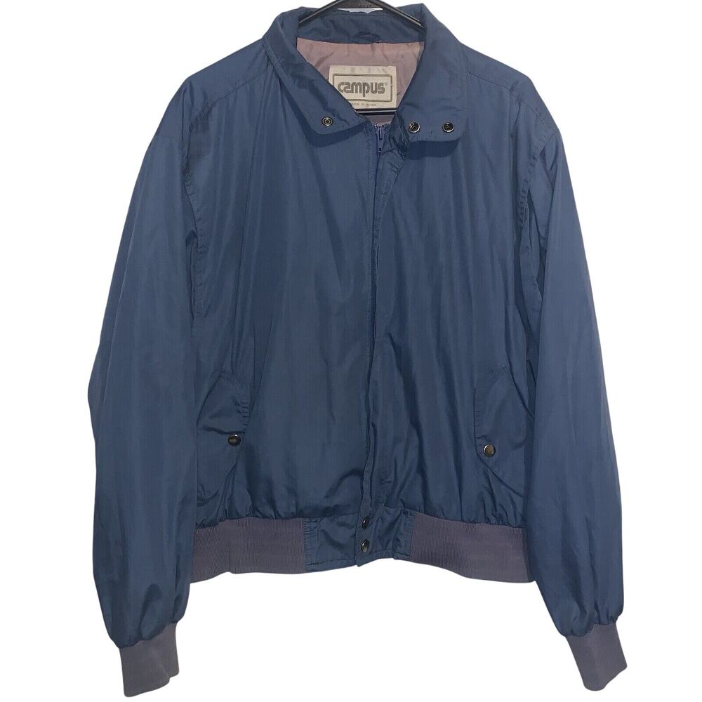 Vintage 70/80s Campus Blue Full Zip Satin Lined Bomber Jacket Coat XL